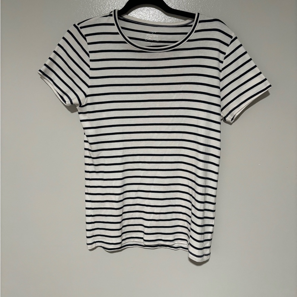 J. Crew Black and White Fitted Short Sleeve Tee